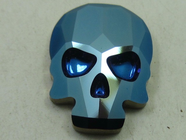 4 pcs. 10x7.5mm SKULL METALLIC BLUE FLATBACK European Rhinestones